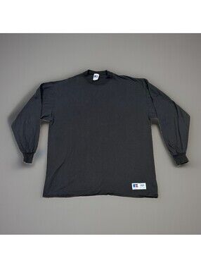 Russell Athletic Mock Long Sleeve Shirt Mens XL Black 90s Made In USA Vintage